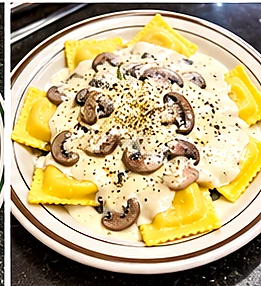 Ravioli with creamy mushroom sauce