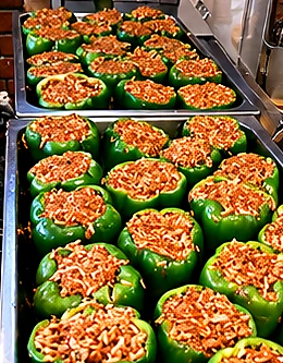 Freshly prepared stuffed green peppers